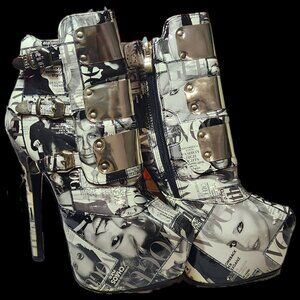 Liliana Fashion Magazine Print Stiletto Boots